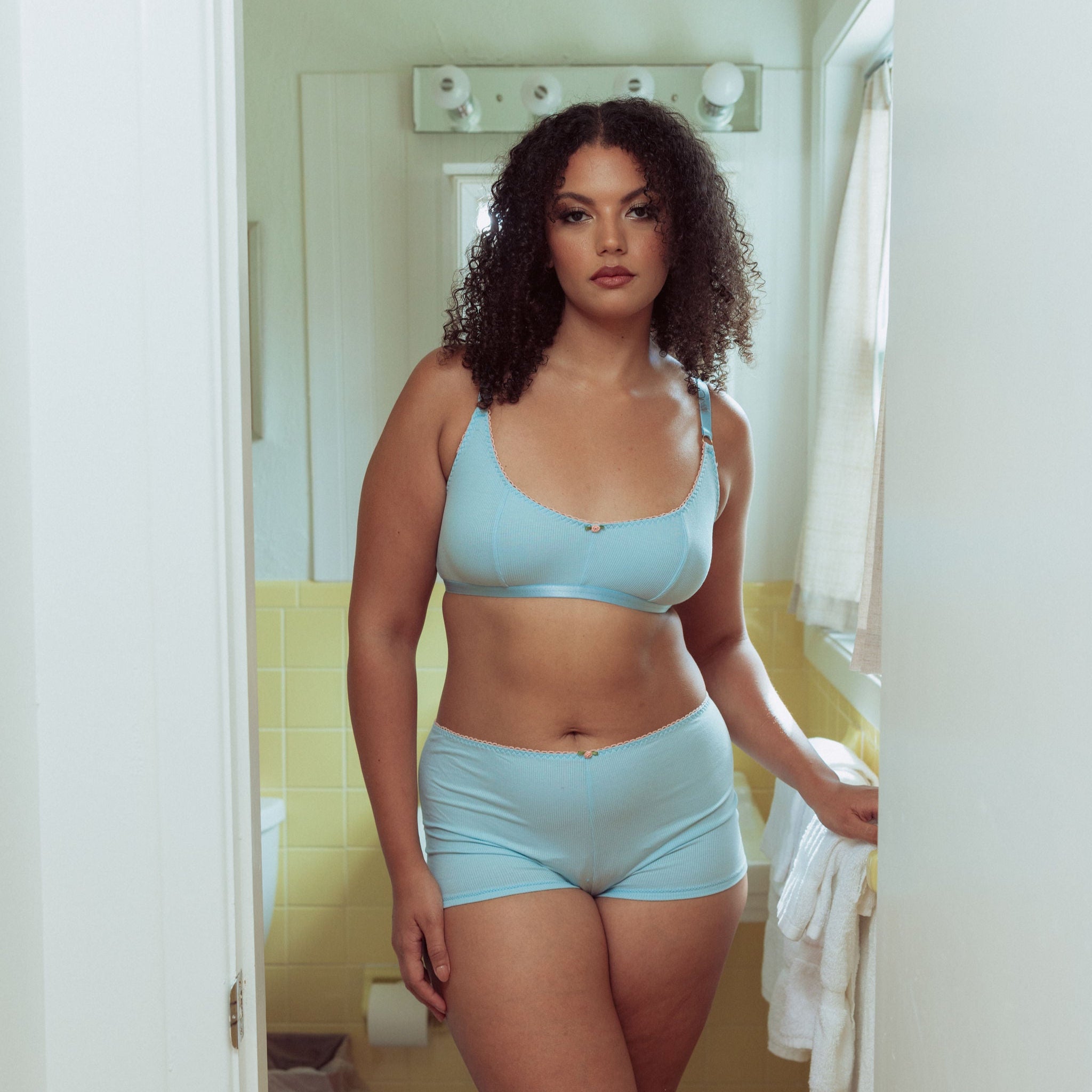Lady Shorts - Rib Collection - Powder Blue & Whisper Peach