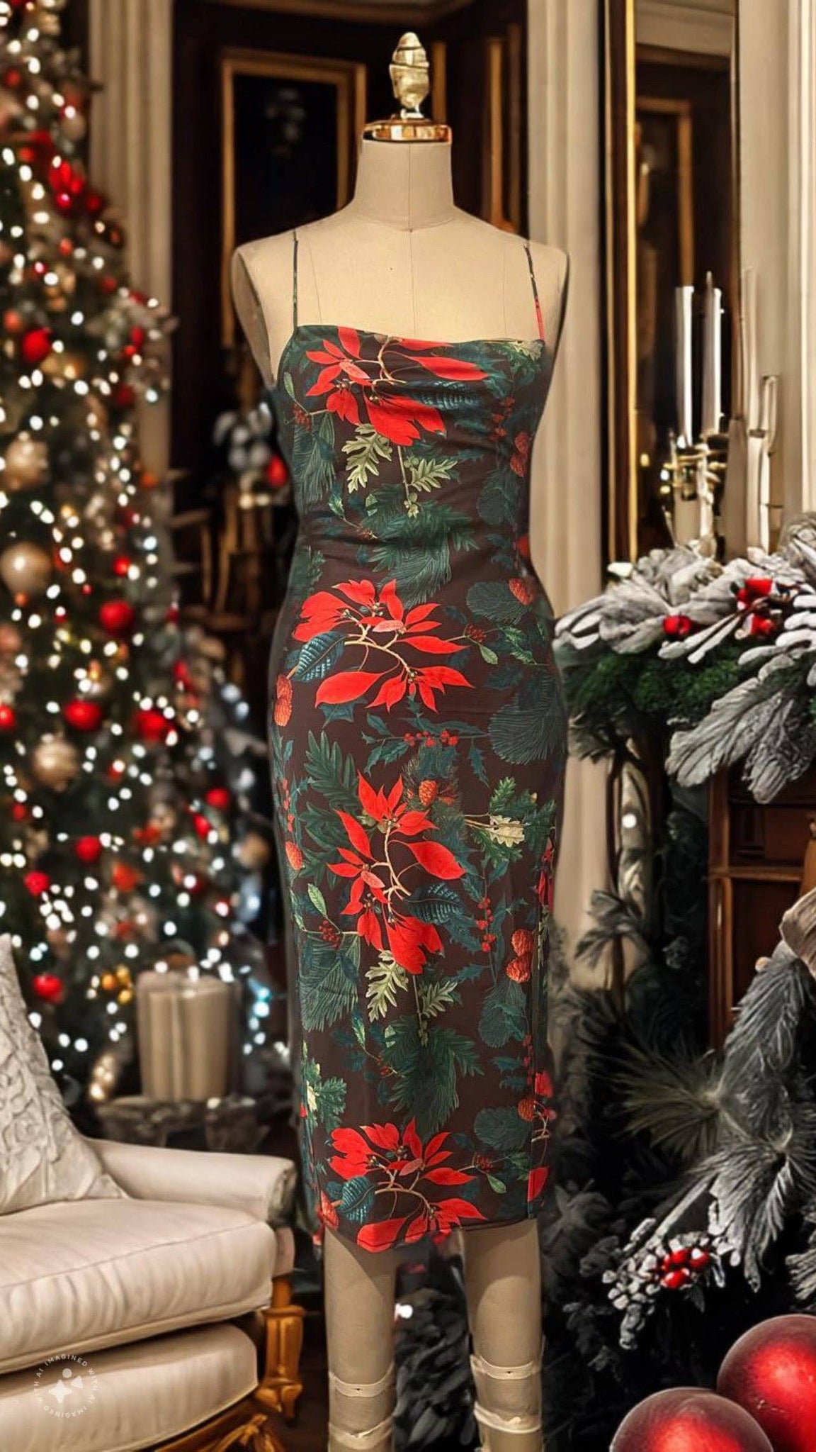 SATIN COWL NECK SLIP: HOLLY JOLLY / M