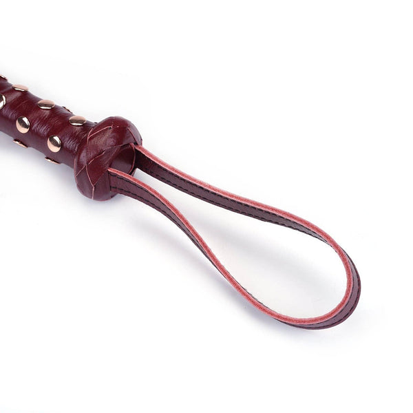 Wine Red Deluxe Cow Leather Heavy Flogger with Studded Handle