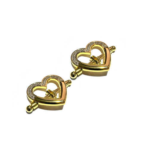Heart-shaped Nipple Clamps with Rhinestones: Gold
