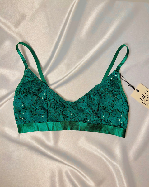 Scoop Neck Bralette - Emerald Sequin