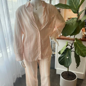Organic Cotton PJ Set - White/Blush Pink Stripe