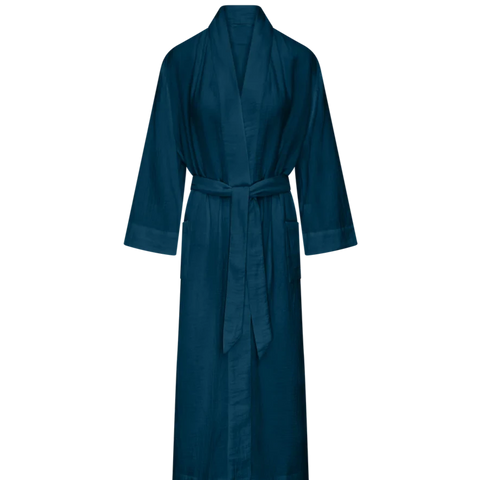 Organic Cotton Belted Robe - Navy