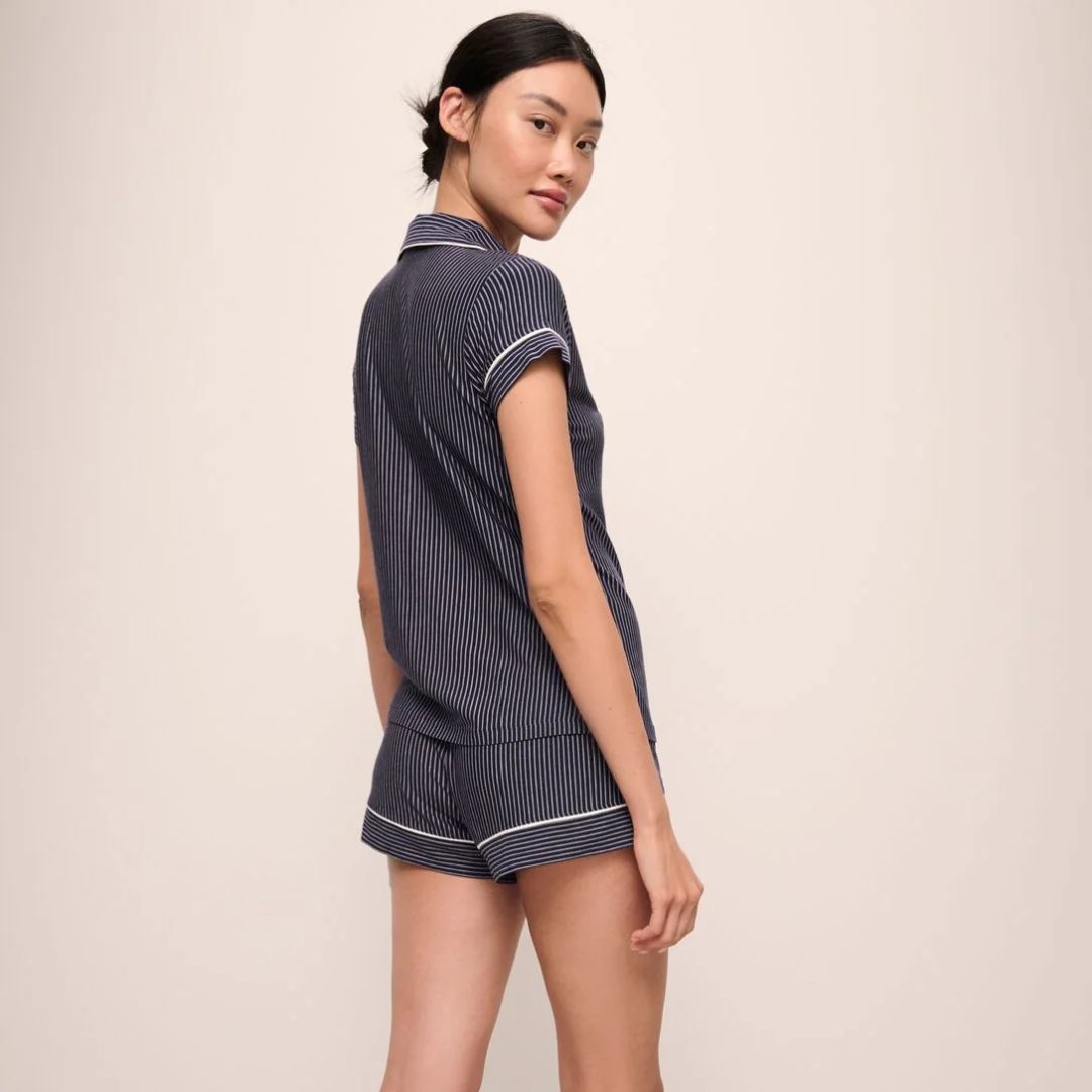 Gisele Printed Shortie Set - Navy/Ivory