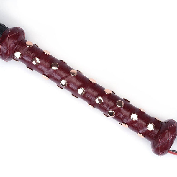 Wine Red Deluxe Cow Leather Heavy Flogger with Studded Handle