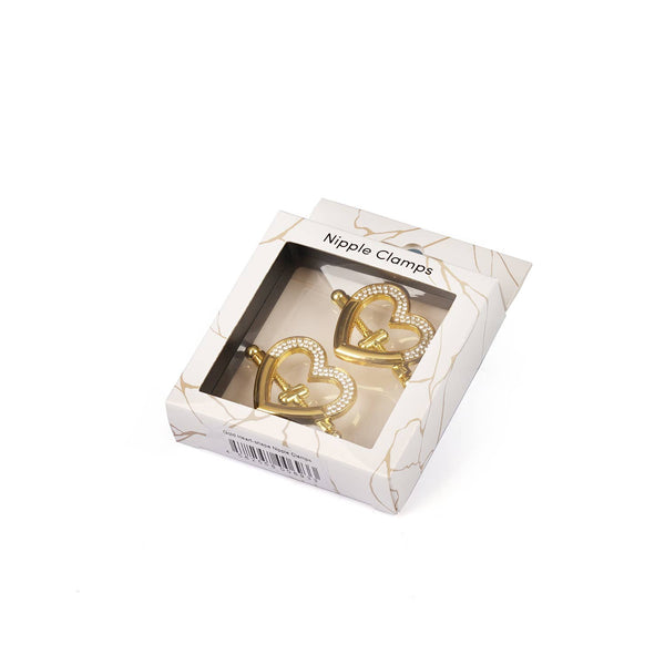 Heart-shaped Nipple Clamps with Rhinestones: Gold