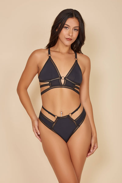 Shayna 2PC Caged Bra and Panty Set - Blue