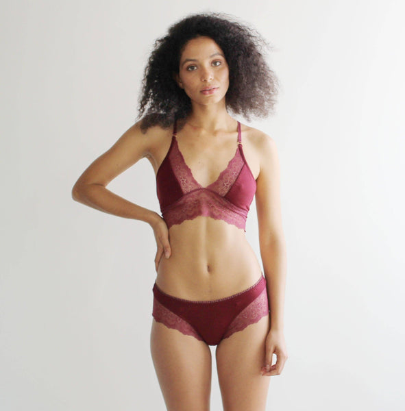 Bamboo and Lace Lingerie Set - Cordovan