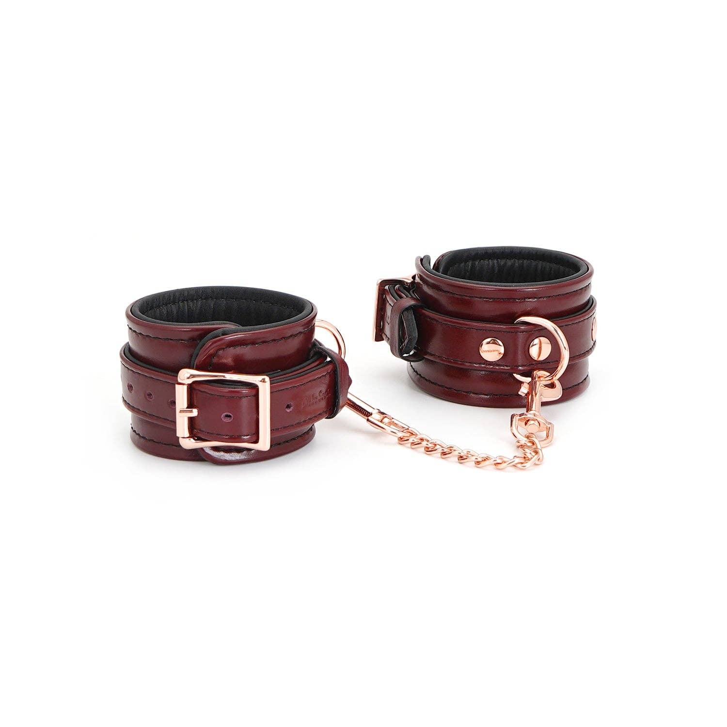 Leather Handcuffs with Rose Gold Hardware - Wine Red