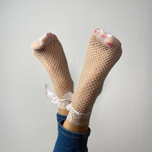 Candice Fishnet & Lace ankle sock - White