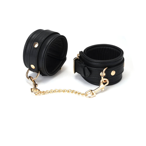 Leather Anklecuffs with Gold Hardware - Black
