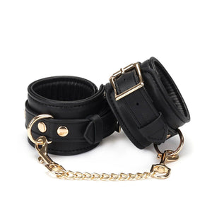 Leather Handcuffs with Gold Hardware - Black
