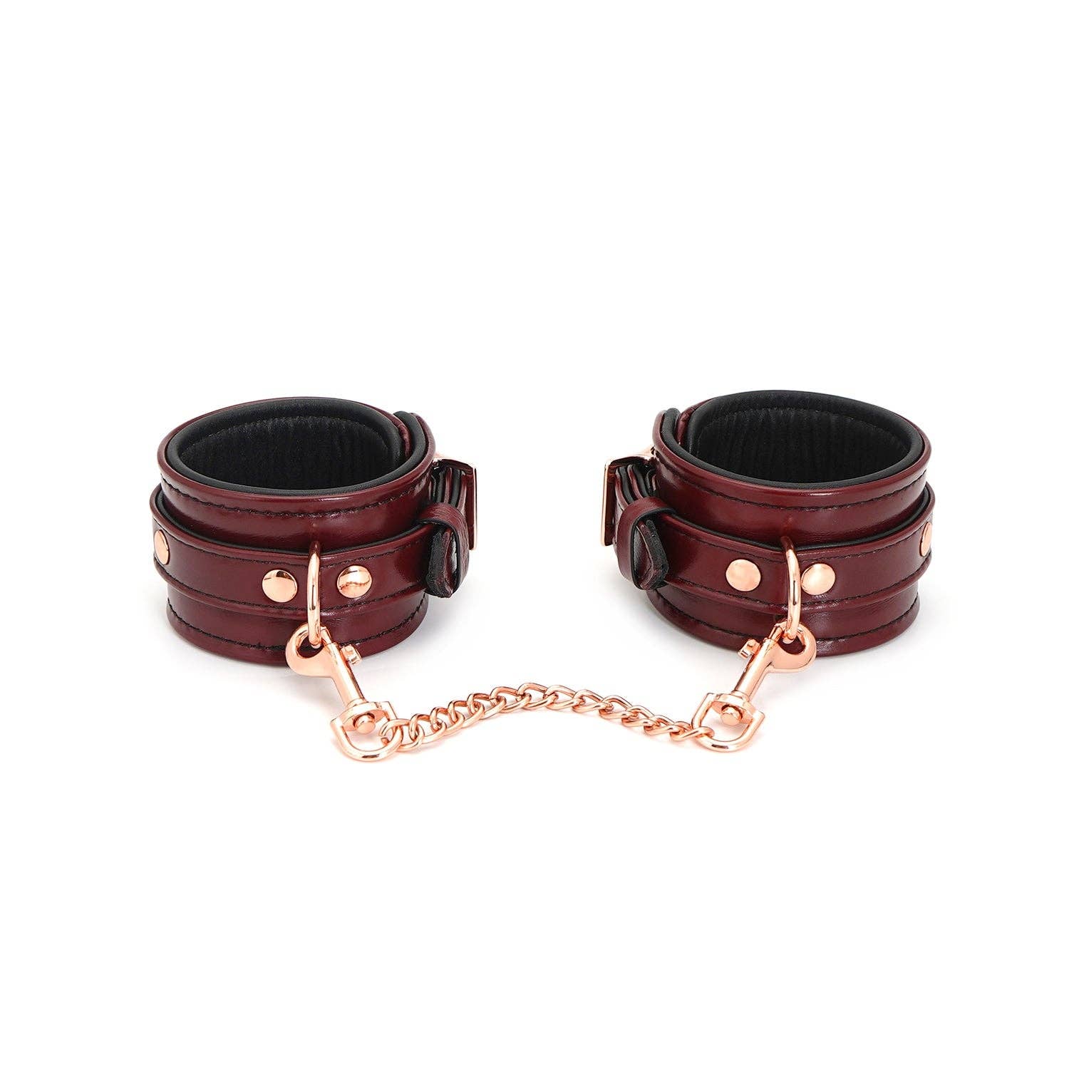 Leather Anklecuffs with Rose Gold Hardware - Wine Red