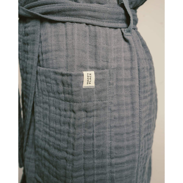 Gauzy Robe in Indigo. Large pockets to hold your lounging essentials.