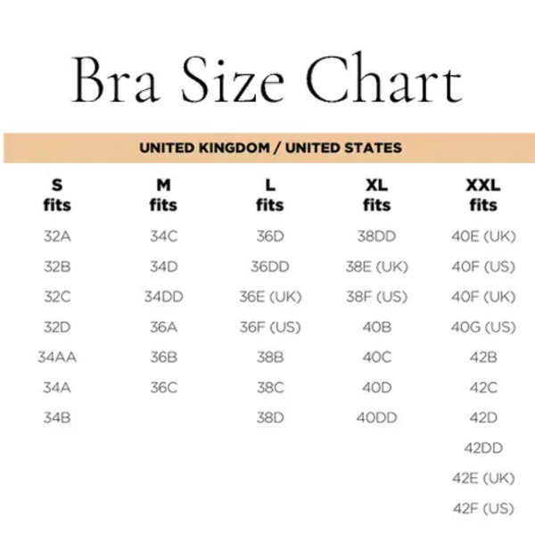 Bra Size Chart for Identity Lingerie
