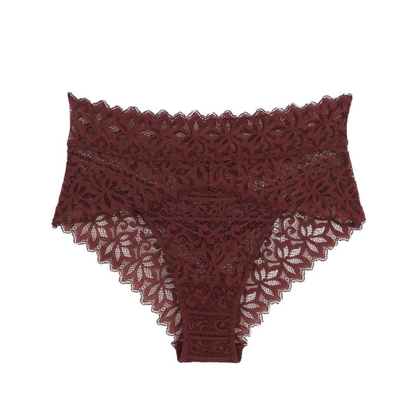 Orient Highwaist Brief- in Bloodstone color with soft scalloped lace